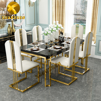 Table à manger et chaises de banquet en marbre de bonne qualité ensemble moderne blanc 6 places solides pour salle à manger