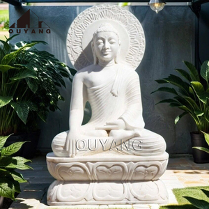 Sculpture religieuse bouddhiste de jardin extérieur QUYANG, sculpture en <span class=keywords><strong>pierre</strong></span> blanche, statue de Bouddha grandeur nature en marbre - Product Image 5