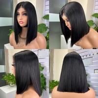 Peluca sin pegamento de cabello humano 100% vietnamita, cierre Kim K, lisa, estilo bob, sin pegamento