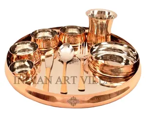 Copper Dinner Set At Wholesale Price 10 Pieces Curved Dinner Set Handmade High Quality Copper Product Manufacturing-10 Pieces