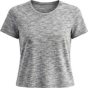 เสื้อกล้ามผู้หญิงแบบขายส่ง OEM คอกลม แขนสั้น ทรงหลวม สีพื้น สำหรับออกกำลังกายและสวมใส่ลำลอง แห้งเร็ว ด้านหน้าเป็นผ้าแห้งเร็ว - Product Image 5