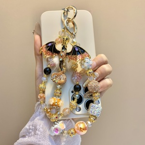 สายคล้องโทรศัพท์มือถือลายมังกรทองพรีเมียม ประดับขนนกสวยงาม ทำด้วยมือ พร้อมลูกปัด ตกแต่งกระเป๋า ใช้ได้กับโทรศัพท์ทุกรุ่น ของขวัญเครื่องประดับสำหรับเธอ - Product Image 1