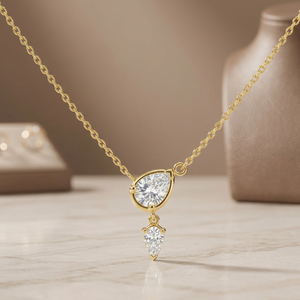 Collier pendentif en or 14 carats avec perle d'eau douce et diamant taille poire, chaîne à maillons goutte marquise, bijoux pour femme, cadeau de fête - Product Image 3