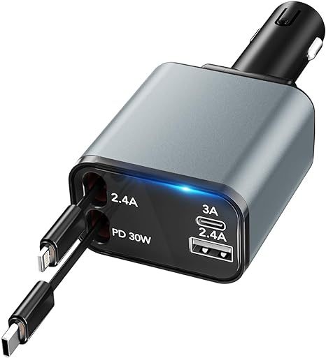 Pengteng  PT-27 4-in- 1 Fast charge  Retractable Car Charger  with   Multi   charging ports