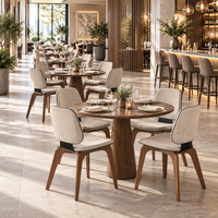 Ensemble de salle à manger conique en tweed beige 4 places, base conique en bois grainé, accent métallique, chaises rembourrées, pour hôtel et salon, personnalisable OEM