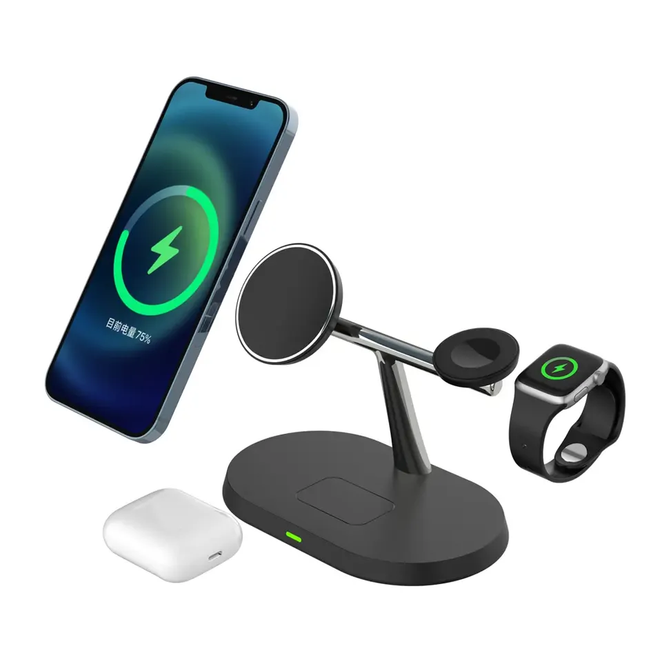 OEM ODM Portable 3 In 1 Fast Wireless Charger 15w Charging Dock Qi 3 In 1 Wireless Charger Stand For IPhone 13 14