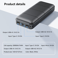 Batterie externe 20000mAh avec logo personnalisé, cadeau promotionnel d'entreprise, vente en gros, impression OEM, portable, compacte, de voyage, 4 couleurs