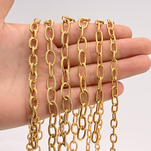 Chaîne à maillons ovales en maille |   Chaîne en acier inoxydable plaqué or 18 carats PVD, texture spirale, pour la création de colliers et bracelets DIY - Product Image 3
