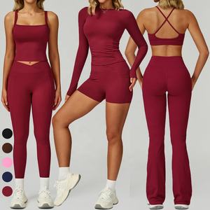 Traje deportivo de cintura cruzada en V <span class=keywords><strong>para</strong></span> mujer con bolsillos 2/3/4/5/6 Uds conjunto de mallas acampanadas de Yoga <span class=keywords><strong>a</strong></span> juego gratis <span class=keywords><strong>ropa</strong></span> de entrenamiento - Product Image 3