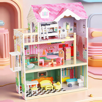 Mainan Rumah Boneka Kayu untuk Anak-anak, MDF Kayu Solid, Permainan Pura-pura, Model Rumah Boneka Mini, Hadiah untuk Anak Perempuan, Set Permainan Kreatif untuk Anak-anak