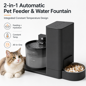 Distributeur d'<span class=keywords><strong>eau</strong></span> et de nourriture sans fil <span class=keywords><strong>professionnel</strong></span> 2 en 1 pour animaux de compagnie avec chauffage constant et conception étanche pour chats et chiens - Product Image 1