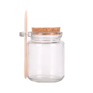 Wholesale cheap Hot selling honey glass jar with cork wooden lid and spoon for canning food safe daily use