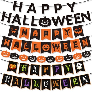 Banderas Decorativas Temáticas de Halloween 2025 para Fiestas Transfronterizas, Venta al por Mayor, Diseños de Calabazas, Murciélagos y Telarañas <span class=keywords><strong>en</strong></span> Naranja y Blanco para Hogar y Escuela - Product Image 1