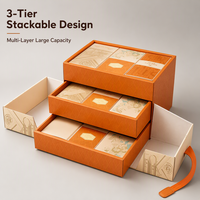 Boîte cadeau en papier pliante de luxe sur mesure à 3 niveaux avec poignée en cuir, boîte d'emballage magnétique à ouverture facile avec gaufrage à chaud doré pour les fêtes