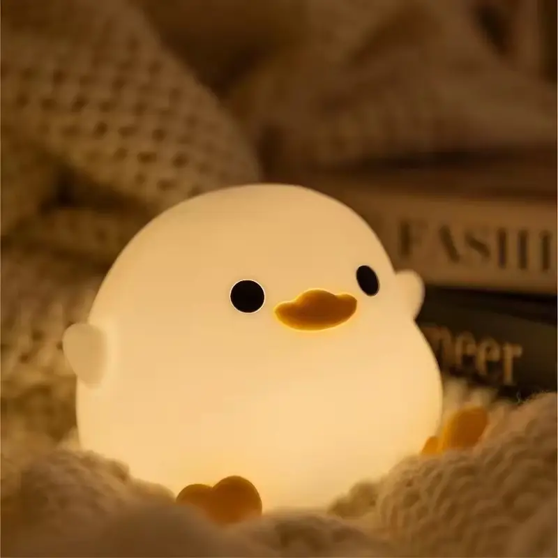 LED Cute Bean Duck Night Light DoDo Duck Silicone Nursery Night Light Rechargeable Table Lamp with Touch Sensor for Bedrooms
