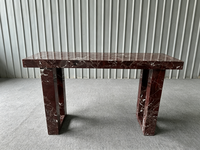 Table console en marbre naturel Rosso Levanto, base double en U creuse, table de luxe en marbre rouge pour entrée et couloir