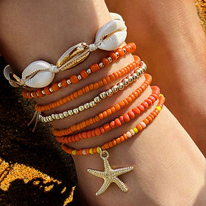 सस्ते बोहेमियन ग्रीष्मकालीन समुद्र तट के एले ब्रेसलेट सेट मिश्र धातु समुद्री शेल स्टारफिश बीज छुट्टियों के लिए फैशन फुट चेन - Product Image 1