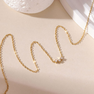 Collier <span class=keywords><strong>pendentif</strong></span> barre incurvée trois pierres CZ Smile en acier inoxydable 316L PVD Or <span class=keywords><strong>Argent</strong></span>, bijoux femme anti-ternissement, OEM - Product Image 4