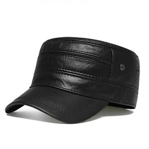 Customized High Quality Luxury Vintage Genuine Leather Hat Unisex Casual Solid Color Warm Winter <b>Leisure</b> Flat <b>Top</b> Adjustable - Product Image 3