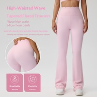 Pantalon de yoga OEM ODM pour femme, taille haute évasée, avec ceinture festonnée, sans couture, effet ventre plat, rehaussement des fesses, respirant