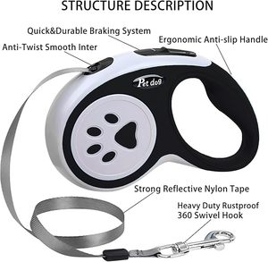 Tangle-Free One-Handed Brake 5M/16FT Extendable <strong>Dog</strong> <strong>Lead</strong> with <strong>Strong</strong> Nylon Tape - Product Image 2
