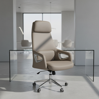 Chaise de bureau exécutive pivotante en cuir véritable de luxe, appui-tête réglable, accoudoirs fixes, structure en aluminium, design moderne