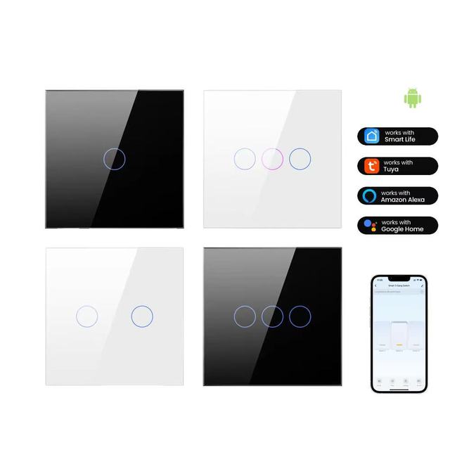 Eu/UK Standard Glomarket Wifi Zigbee Smart Switch APP Touch Glass Panel Wall Smart Switch 1/2/3/4 Gang Smart Switch