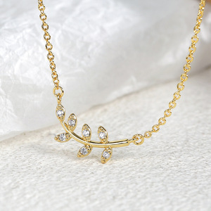 Fashion Brass Olive Leaf Design Charm Necklace 18K Gold Plated Link <b>Chain</b> Office/Career Women's Jewelry Accessory Anniversary - Product Image 4
