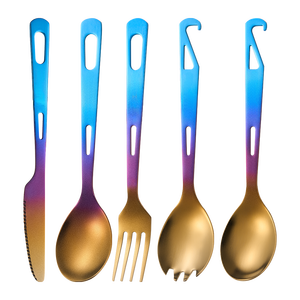 Ensemble de couverts en titane pur de haute qualité, de qualité alimentaire, dorés, classiques, élégants, pour pique-nique, cuillère, couteau, fourchette, pour les voyages - Product Image 6