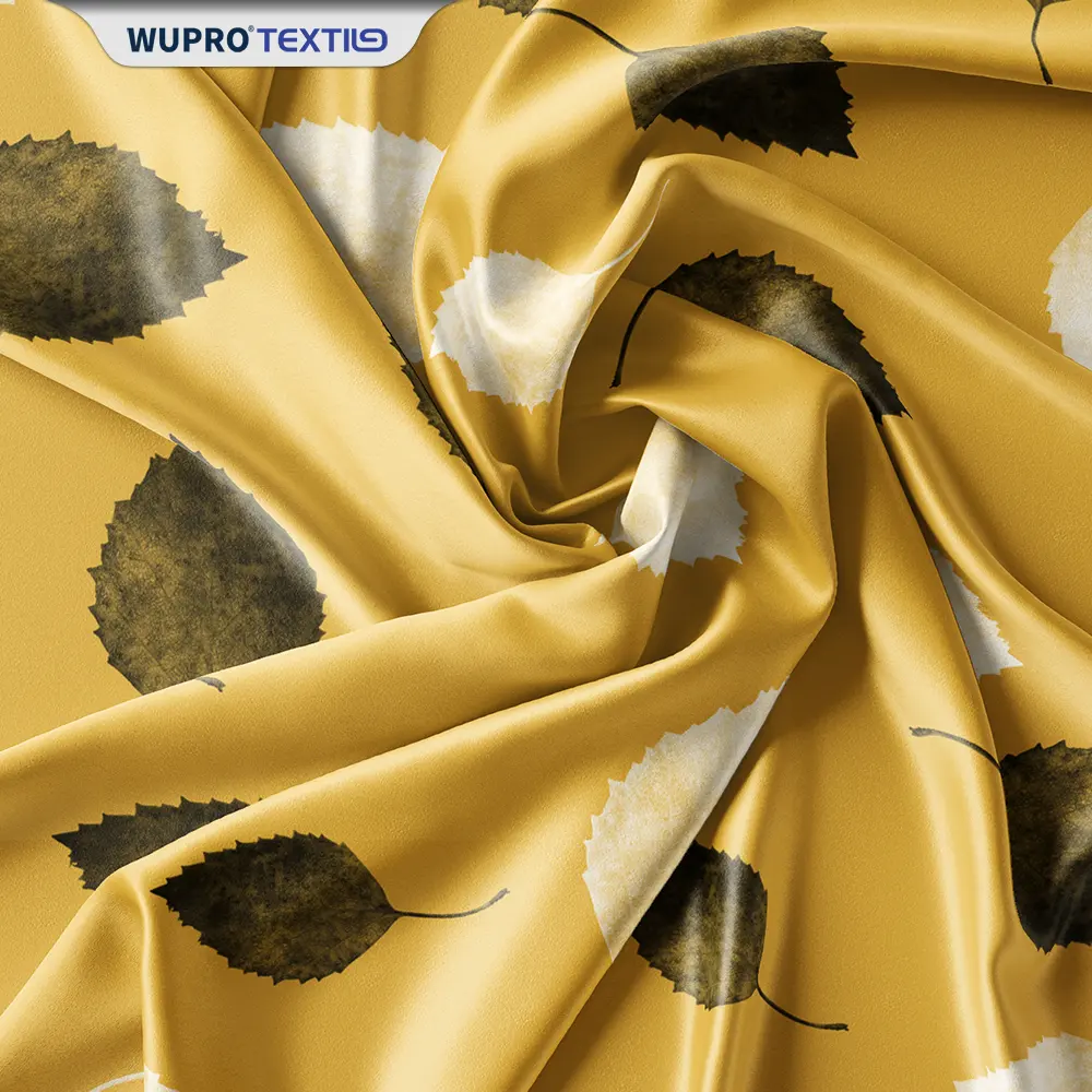 Printtek T400 tecido de poliéster estampado em tecido oem de tecido de designer de bolinhas de folhas amarelas tecido estampado em poliéster