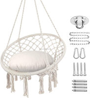 Chaise hamac tricotée suspendue en corde de coton, fabriquée à la main avec une aiguille à tricoter pour l'intérieur et l'extérieur