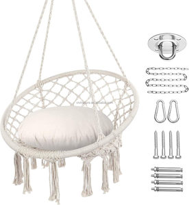 Hamaca colgante <span class=keywords><strong>de</strong></span> cuerda <span class=keywords><strong>de</strong></span> algodón para interior y exterior, silla hecha <span class=keywords><strong>a</strong></span> <span class=keywords><strong>mano</strong></span> con tejido <span class=keywords><strong>de</strong></span> needel - Product Image 3