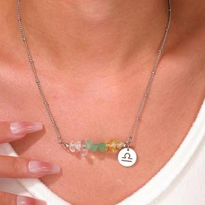 Acero inoxidable símbolo del zodiaco piedra Natural horóscopo encantos collar astrología curación piedra preciosa cristal tarjeta Collar para mujer - Product Image 3