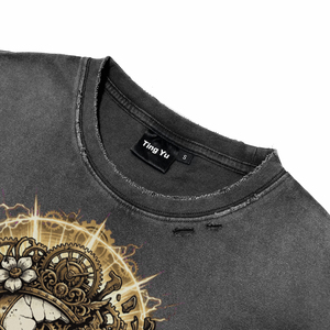 T-shirt vintage pour homme en coton délavé à l'acide, avec motif floral et graphique, coupe oversize, style streetwear, imprimé lettres, manches courtes - Product Image 3