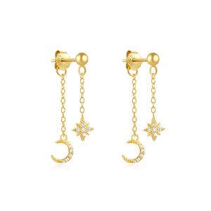 CANNER Joyería Fina, Pendientes de Plata de Ley 925 con Cadena de Borlas y Circonita Cúbica, Diseño de Estrella y Luna, para Mujer, Regalo - Product Image 1
