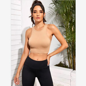 Brassière de sport côtelée en nylon pour femme, coupe ajustée, séchage rapide, respirante, pour fitness, yoga, gym, course à pied et entraînement, avec taille élastique - Product Image 4