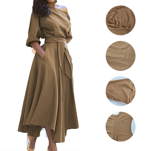 Vestido Midi de Color Sólido Elegante en Oferta, Cuello Asimétrico, Cinturón Ajustable, Corte Holgado, Ropa de <span class=keywords><strong>Oficina</strong></span> de Verano para <span class=keywords><strong>Mujer</strong></span>, Vestidos Casuales - Product Image 2