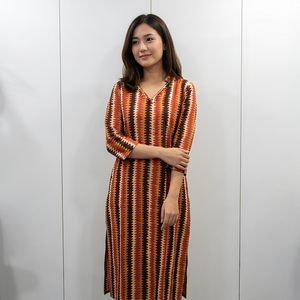 <b>Women</b> Multicolor Jute Cotton <b>Kurti</b> V Neck Printed Straight Tunic Full Sleeve Geometric Pattern Casual Ethnic Comfortable Wear - Product Image 1
