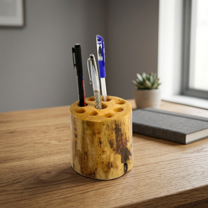 Handmade <b>Wooden</b> Pen Holder Round Natural Log Desk Organizer Modern Tabletop Decor for Home Office - Product Image 1