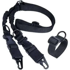 Sangle de fusil tactique traditionnelle à deux points, sangle de chasse avec ajusteur de longueur, crochet métallique et boucle à dégagement rapide, noir et beige - Product Image 1