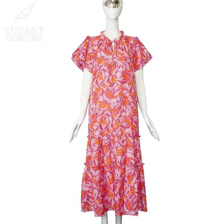 Yufan Tùy Chỉnh Của Phụ Nữ In Bọc Maxi Dress Bohemian Khu Nghỉ Mát Bãi Biển Ăn Mặc Giản Dị Thanh Lịch Voan Ăn Mặc