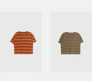 T-shirt <span class=keywords><strong>femme</strong></span> classique à rayures bretonnes rouges Vintage chanvre et coton col rond t-shirt décontracté été haut tricoté - Product Image 4