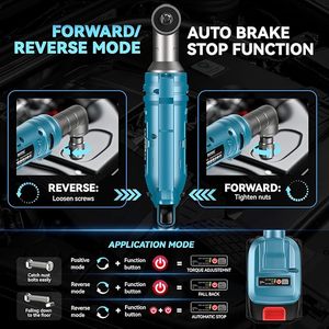 Clé à chocs hydraulique sans fil 3/8'' 21V à angle droit, 8 douilles, adaptateur 1/4'', rallonge 3'', 2 batteries 2.0Ah, cliquet DIY - Product Image 5