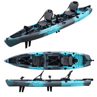 Kayak de pêche tandem professionnel pour 2 personnes, à pédales, >4m, en HDPE, avec grand compartiment étanche pour lacs et rivières