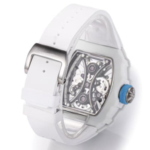 Reloj tourbillon para hombre de alta gama, con caja de fibra de carbono blanca de estilo elegante, correa de caucho y cristal de zafiro. - Product Image 5