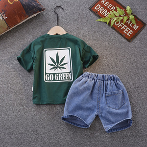 เสื้อผ้าเด็กขายส่ง เสื้อยืดคอตตอนพิมพ์ลายด้านหลัง ชุดสองชิ้นแขนสั้น - Product Image 2