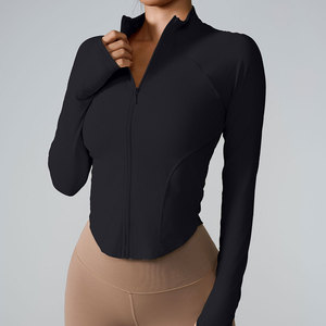 Haut de yoga pour femme à col montant et manches longues, coupe ajustée, en Spandex et Nylon, séchage rapide, respirant, écologique, uni - Product Image 6