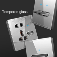 Interruptor de Luz de Pared de Vidrio Templado Gris Estilo UK LangYeao, Botón de Reinicio, 1/2/3/4 Vías, Universal, Enchufes Eléctricos EU de 1/2 Vías