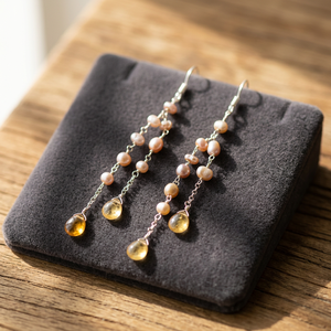 Bohemia Style 925 <b>Silver</b> Freshwater Pearl Citrine Drop Earrings for Women - Product Image 3