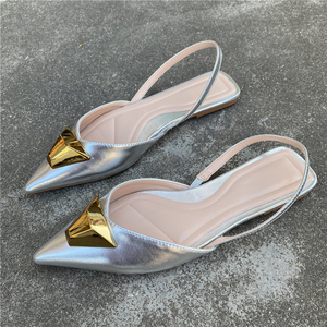 ZA Golden Metal Pointed Toe <strong>Slingback</strong> Strap Sandals <strong>Flat</strong> <strong>Shoes</strong> for Women - Product Image 6